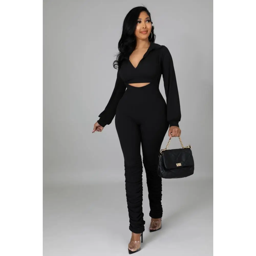 

Однотонный плиссированный облегающий комплект из двух предметов, женский укороченный топ с V-образным вырезом и длинным рукавом, облегающи...