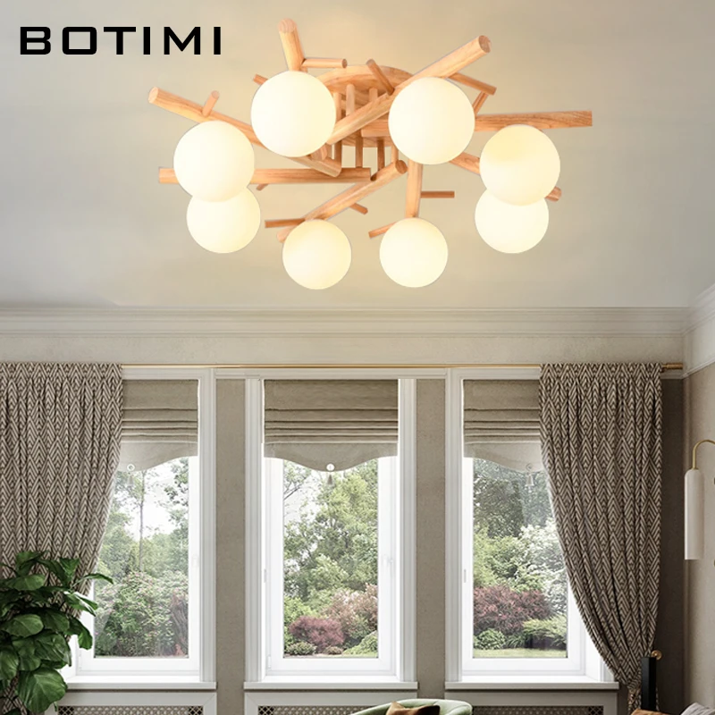 BOTIMI японские потолочные светильники из натурального дерева для гостиной круглые