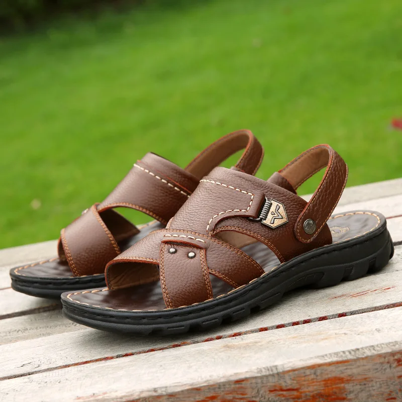 2019 мужские сандалии большого размера британский стиль натуральная кожа пляжная