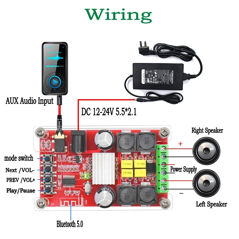 XH-A302 Bluetooth-совместимый 5 0 TPA3116 двухканальный стерео цифровой аудио усилитель