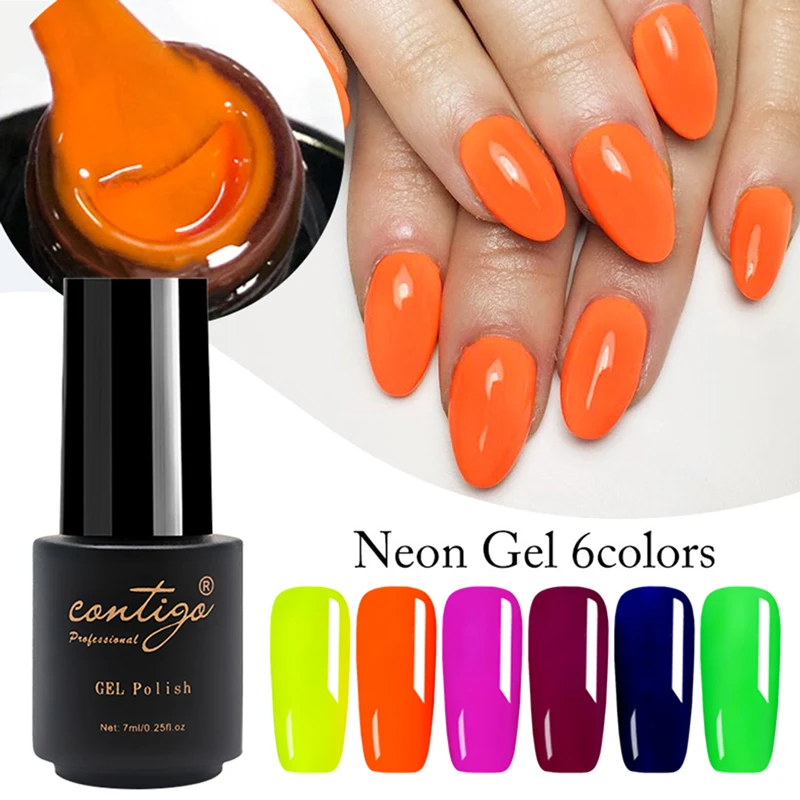 

CONTIGO Neon Semi-permanent Varnishes Set 6Colors Brighter Florescence Gel Nail Polish for Manicure uv Enamel Paint Gellak Kits