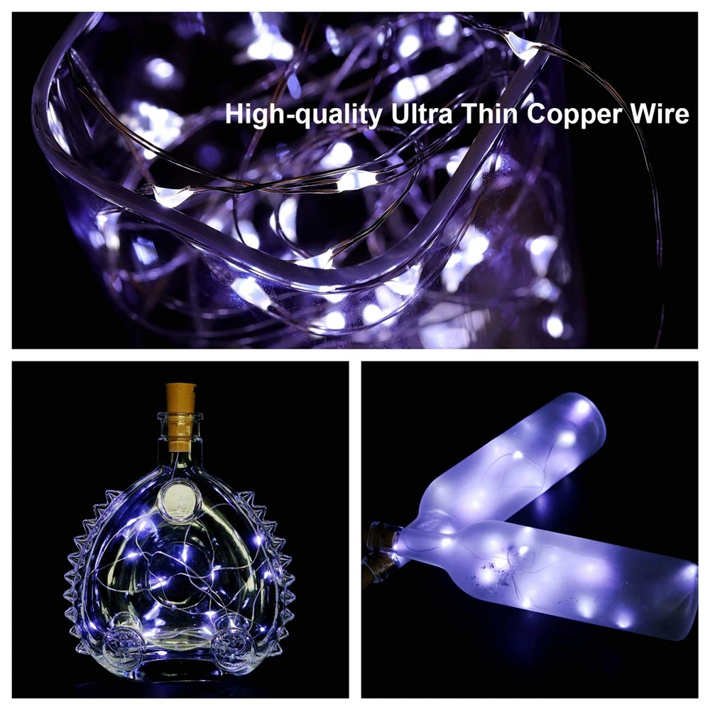 Wine Bottle Cork Lights Battery Operated LED Cork Shape Silver Copper Wire Colorful Mini Fairy Lights for Christmas Party Decor