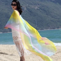 pareos de playa mujer 2021 beach dress women chiffon rainbow color beach wear sexy bikini cover ups sunscreen beach towel scarf