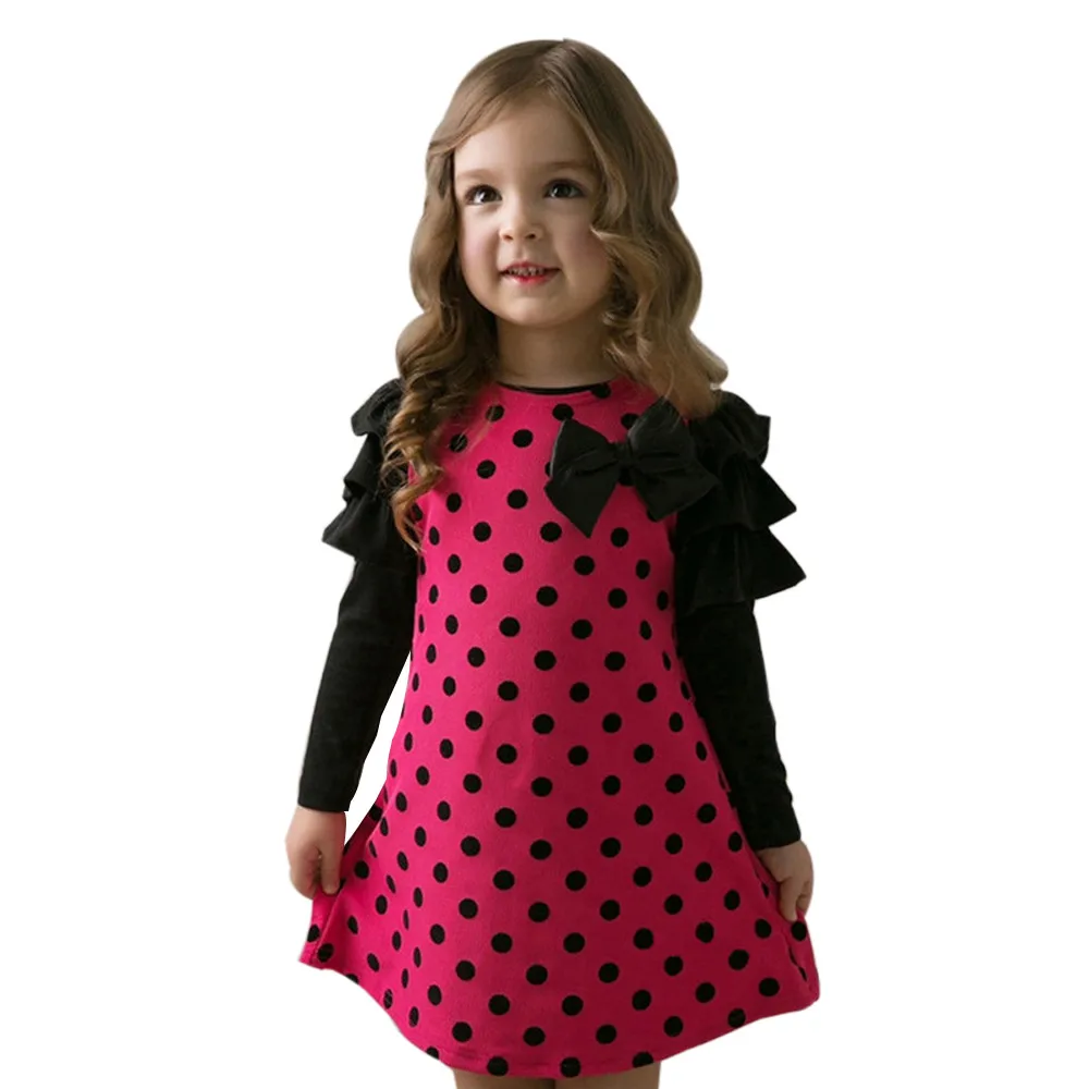 Fashion hot autumn and winter dress girl wave point princess dress baby girl polka dot bow princess dress платье для девочки 40 - Color: as the photo show