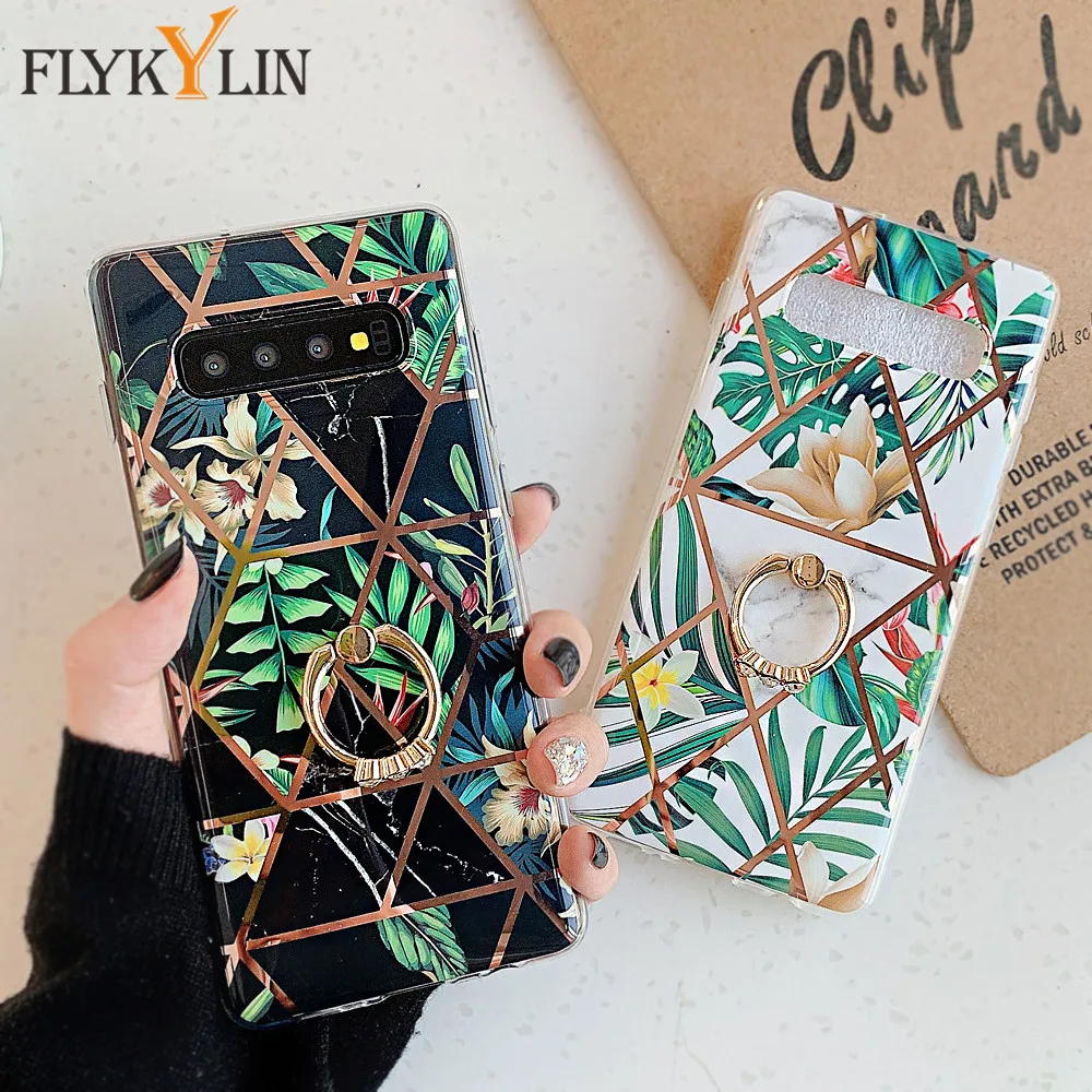 Чехол FLYKYLIN с кольцом-подставкой и цветами для Samsung Galaxy Note 10 Plus 9 S10 S9 S8 задняя крышка