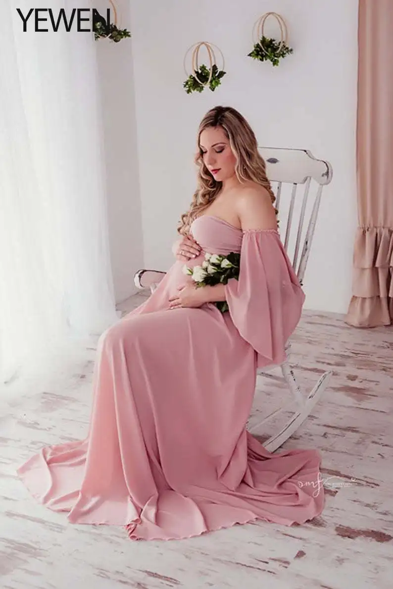 Sexy Off Shoulder Maternity Photography Props Long Dress for Pregnant Women Fancy Pregnancy Dress Elegence Maxi Gown Photo Shoot