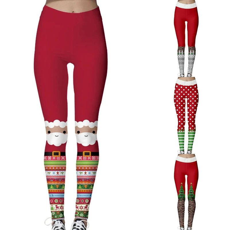 

Christmas Leggings Women's Santa Claus Leggings Holiday Pants Autumn and Winter Tight Elastic Leggings