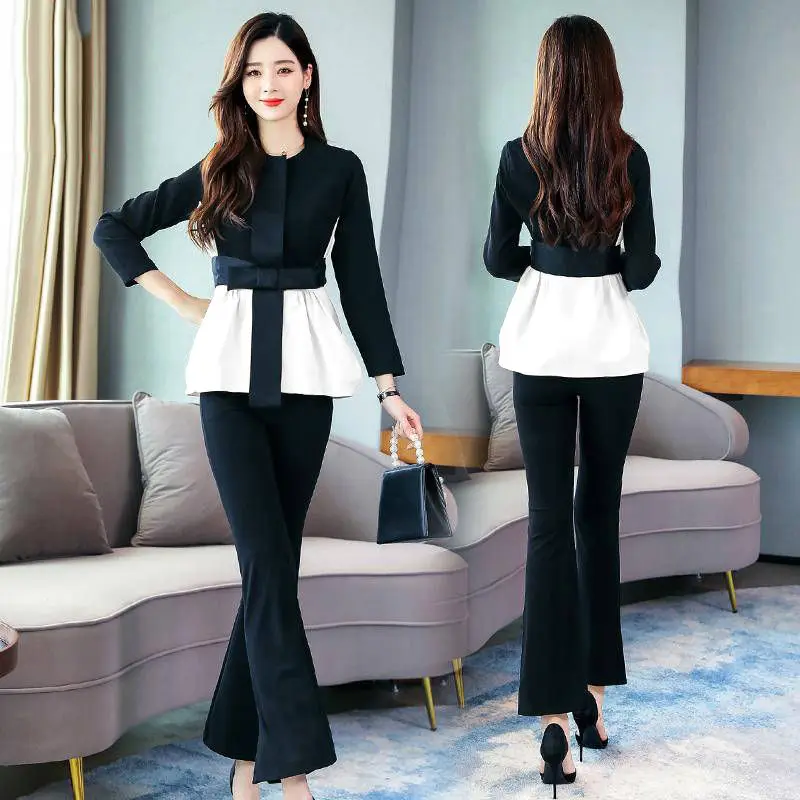 Женский костюм с длинным рукавом элегантные расклешенные брюки весна 2021 |