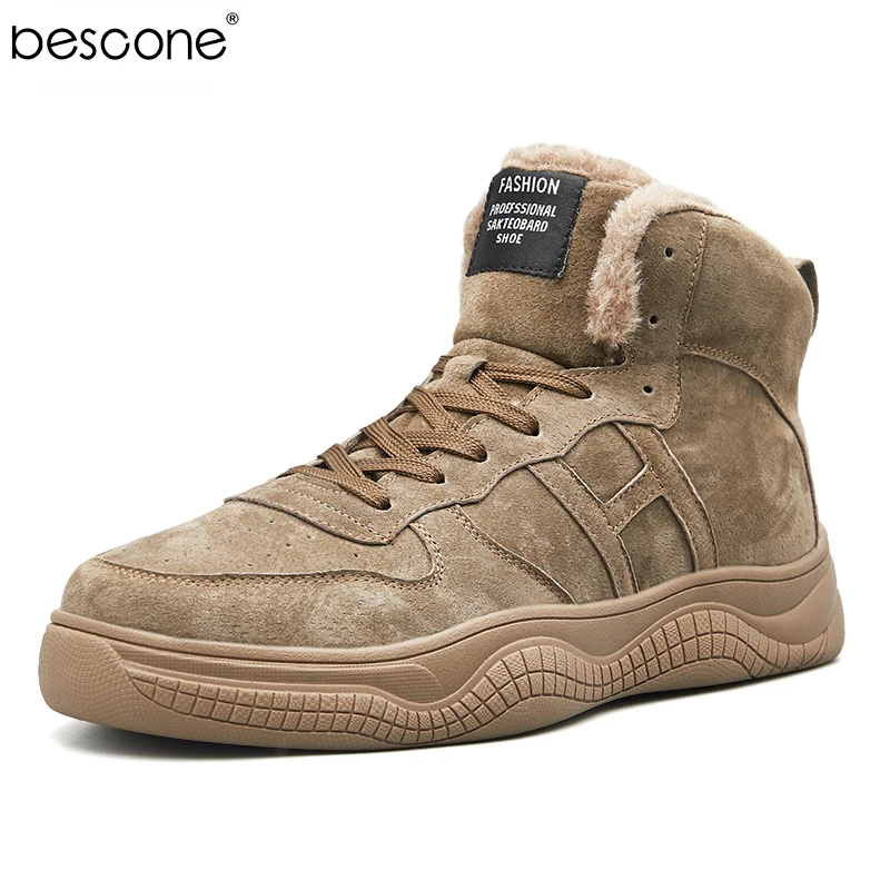 BESCONE/мужские зимние теплые ботинки ботильоны из искусственной кожи с Плюшевым