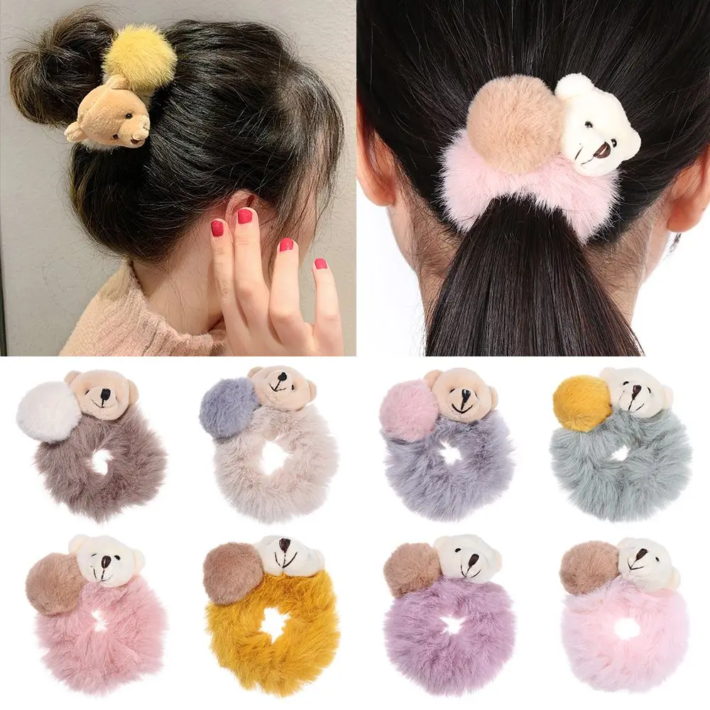 

Hair Accessories Cartoon Elastic Women Girls Hair Tie Bear Rubber Bands Plush HairRope Hairball HairBands