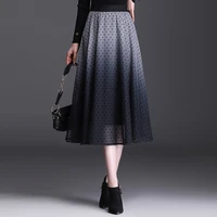 dot mesh gradient color women pleated skirt autumn winter lady elegant korean loose high waist mid long skirts