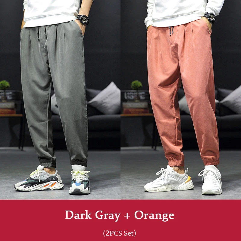 Dark gray Orange 2 шт. свободные штаны-шаровары для мужчин s Jooggers белые осенние брюки карго по щиколотку повседневные мужские мешковатые спортивные штаны трек - Цвет: Dark gray Orange