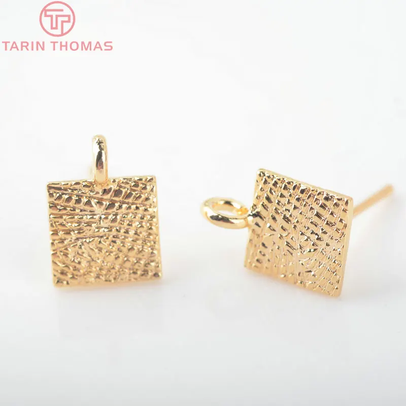 Квадратные серьги-гвоздики из латуни с тиснением под золото 7 5 мм 24 К аксессуары