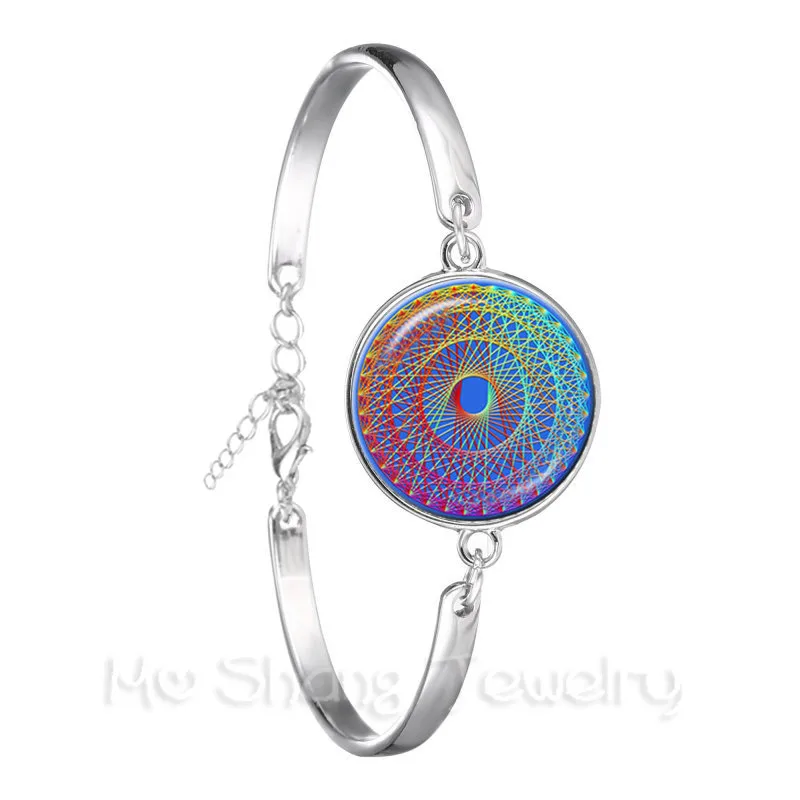 Браслет с изображением мандалы стеклянный кабошон черный/коричневый кожаный