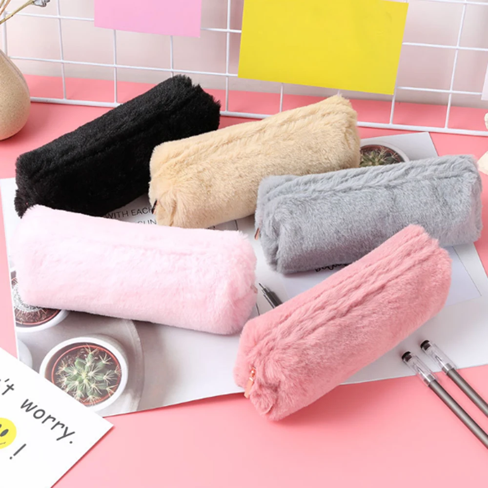

Fresh Creative Pen Box Plush Octagonal Pencil Bag Stationery Pencilcase Girls School Supplies Simple Pocket Plush Pencil Case