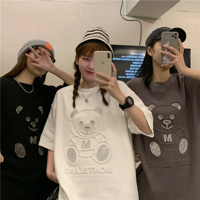 

2021 New Women's Top Summer Fashion Instagram Trend Cartoon Bear Short Sleeved Loose T-shirt