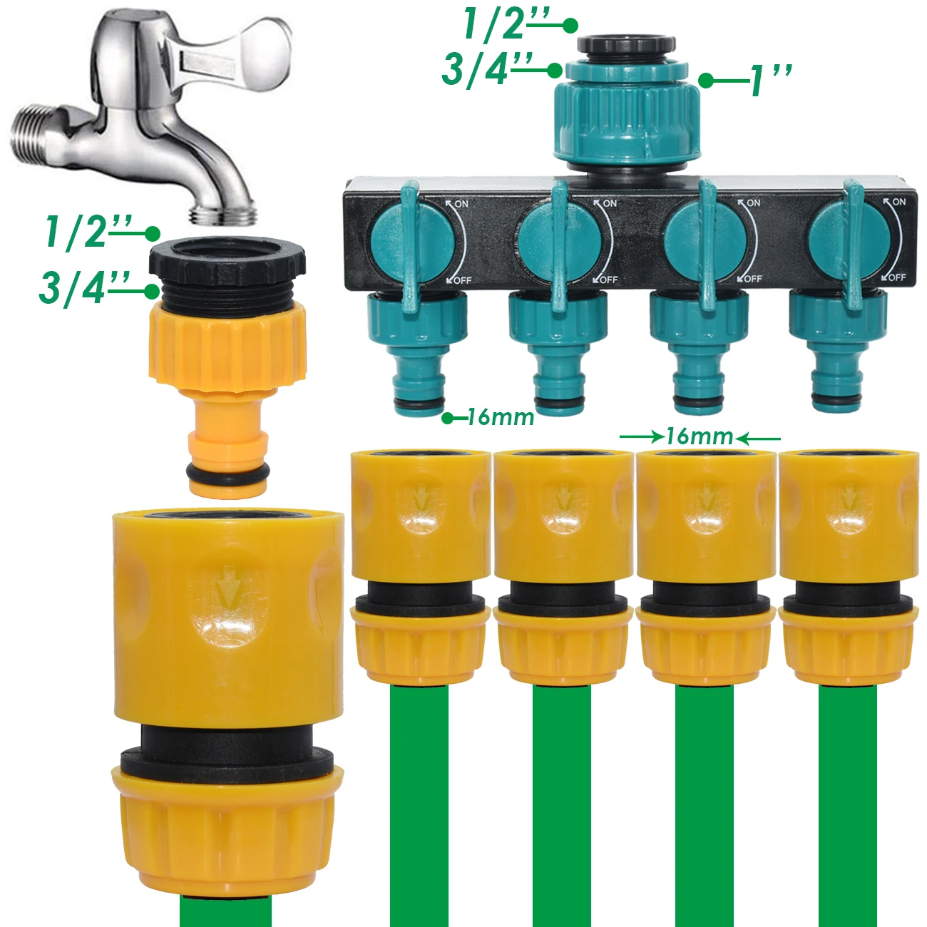KESLA Hose Splitters Irrigation Adapter 4-Way Water 1/2'' 3/4'' Pipe Connector 1/2"-3/4"-1" European Female Thread Tap |