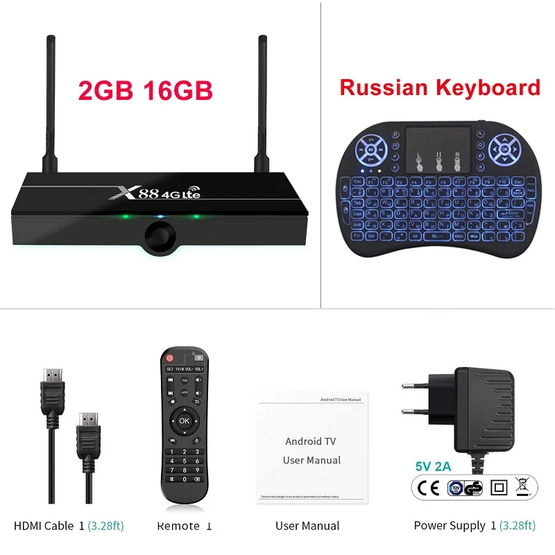 2GB16GB Russian I8 ТВ-приставка Wechip X88 4G Lte Android 9,0 поддержка 4G Nano SIM карты 2 Гб 16 Гб RK3328 2,4G& 5G двойной Wifi 4K 1080P HD 30 ТВ-приставка - Цвет: 2GB16GB Russian I8
