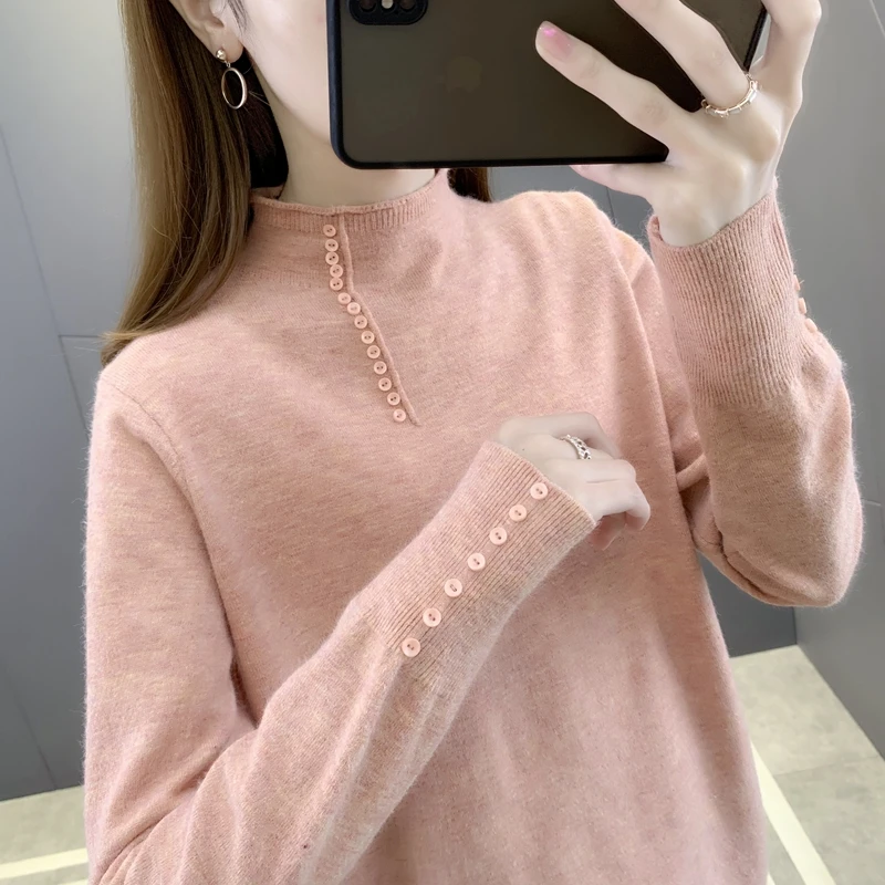 

21428 (under No. 1, row 7, room 2) real shooting button crimped half high neck knitted bottoming shirt [1220] 44