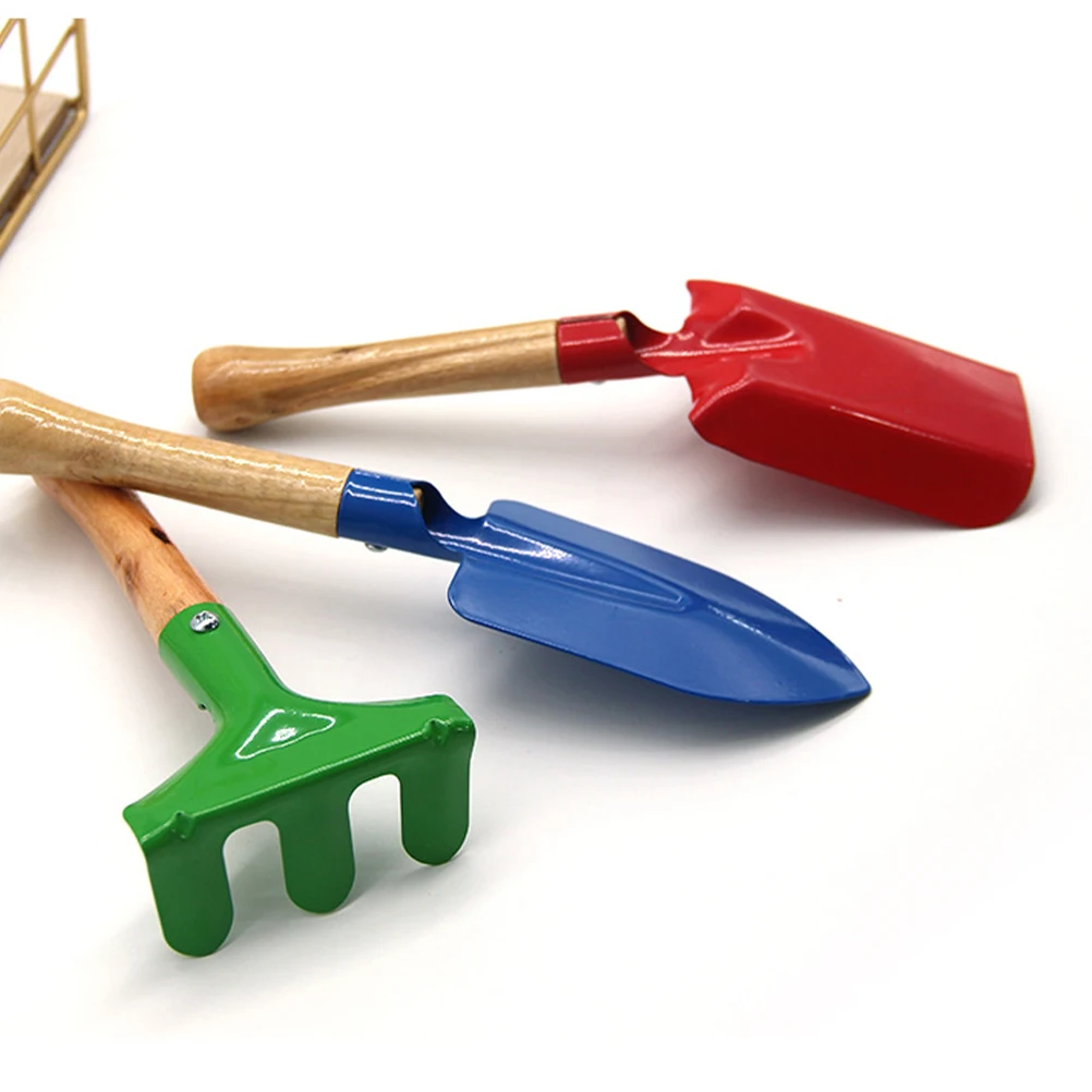 

6 PCS Wooden Handle Colorful Durable Iron Rake Gardening Tool Set Shovel for Boys Girls