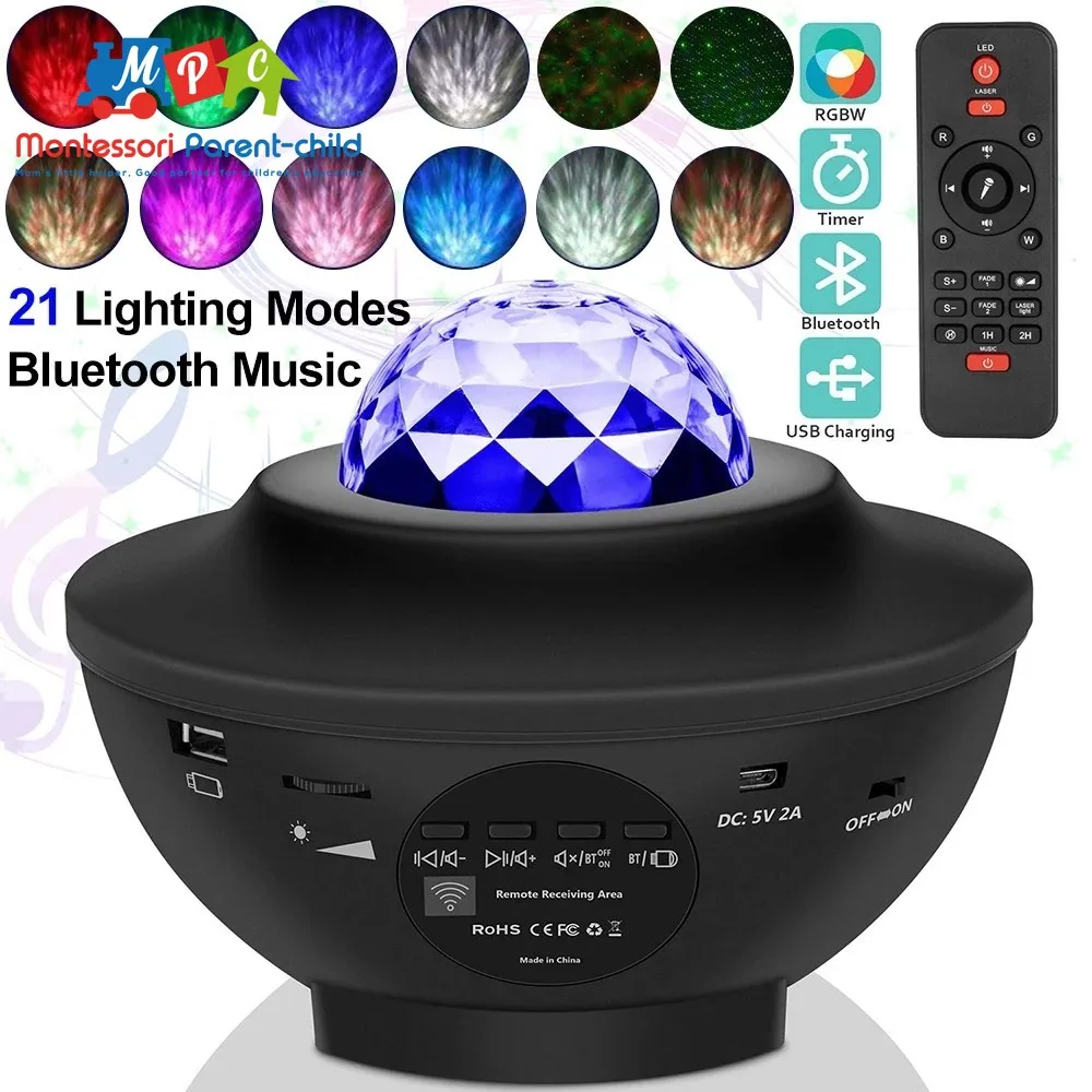 

LED Galaxy Projector Ocean Wave LED Night Light Music Player Remote Star Rotating Night Light Luminaria For kid Bedroom Lamp