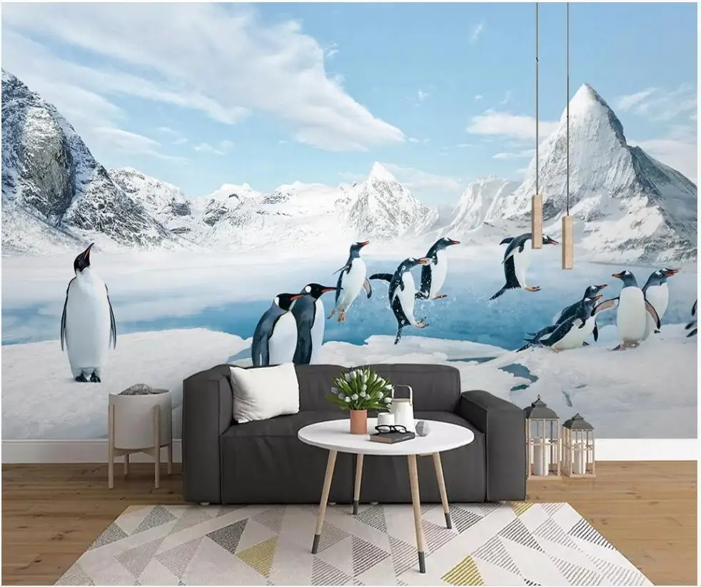 Custom photo 3d wallpaper Antarctic penguins ice and snow animals living room home decor wall murals for walls 3 d | Обустройство