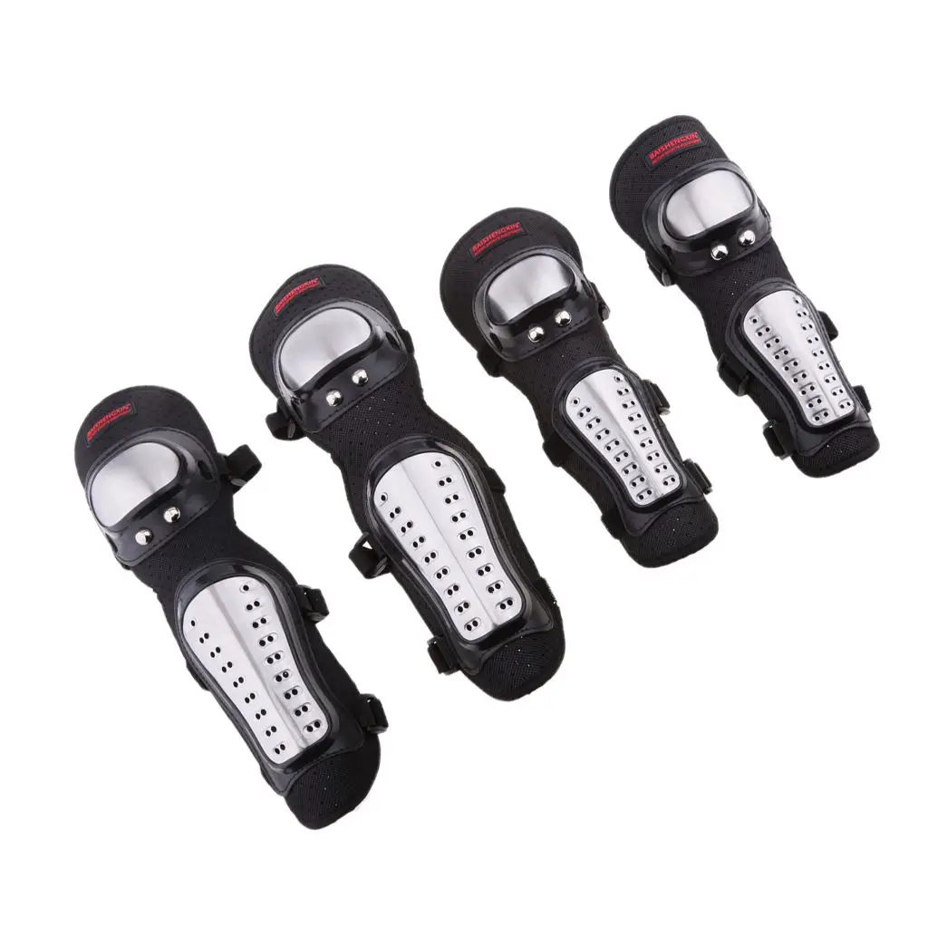 

4Pieces Motorcycle Motocross Cycling Elbow and Knee Pads Protector Guard Armors Set Stainless Steel