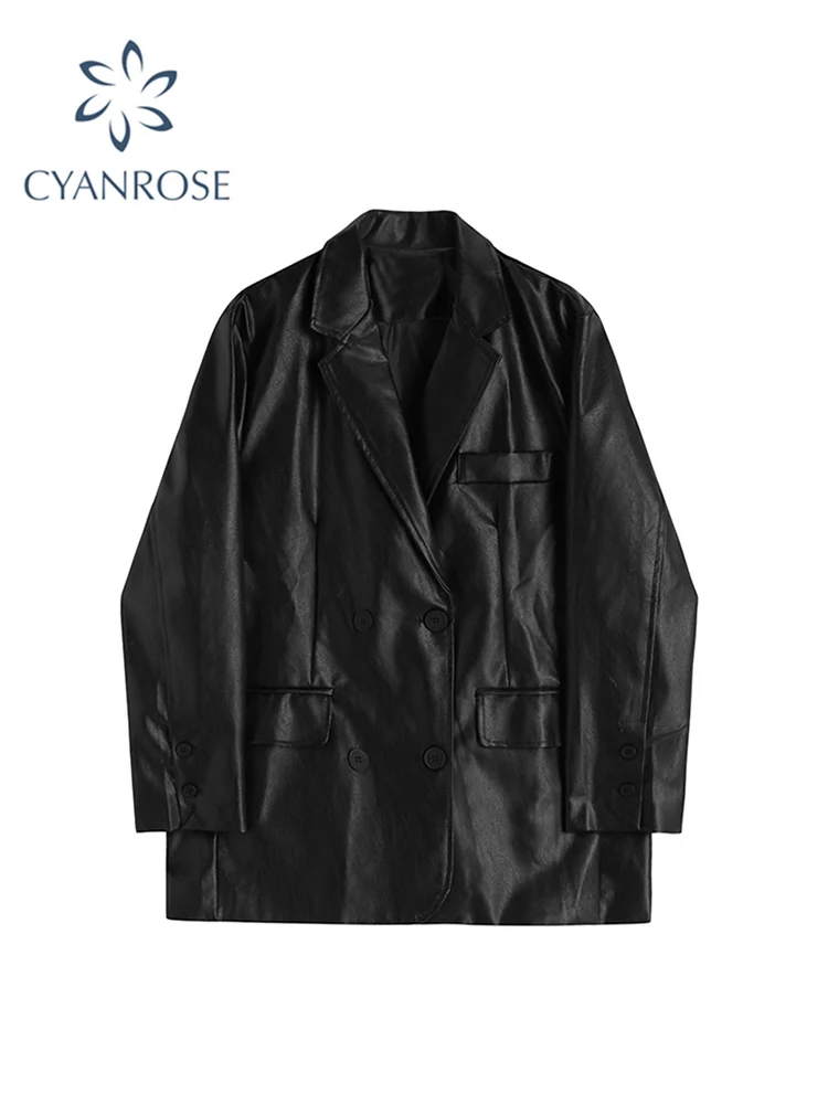 Женский костюм из искусственной кожи винтажный свободный пиджак с длинным