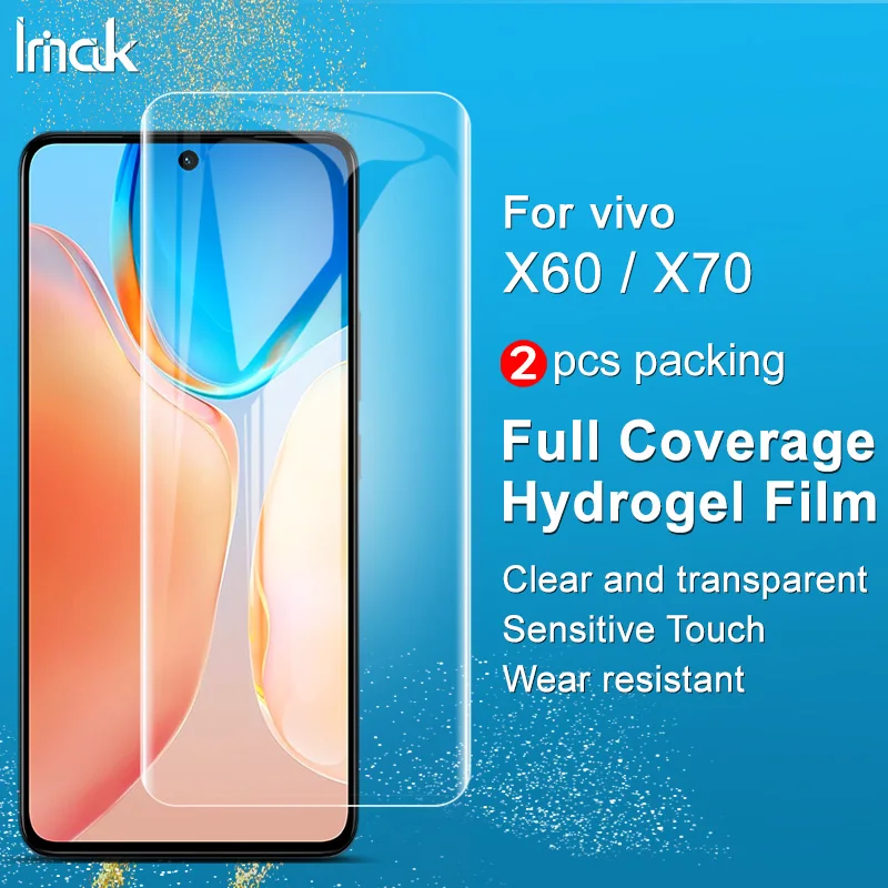

Imak 2pcs/Package HD Hydrogel Film for Vivo X60 X70 Screen Protector 3D Curved Full Cover Soft Film