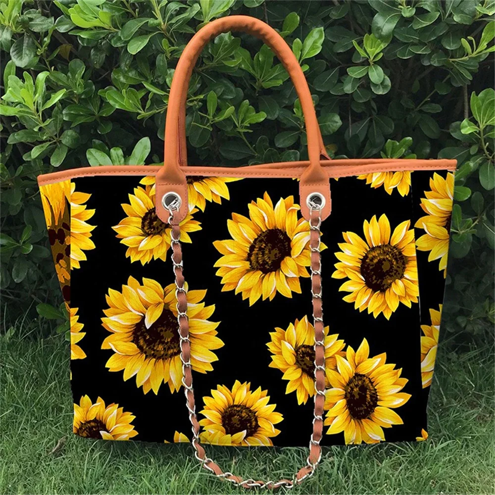 

Women Personalized Monogrammed Sunflower Double Chains Casual Ladies Tote Bag