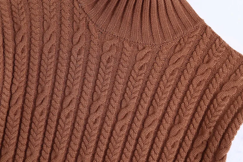 

Sleeveless Sweater Women Autumn Casual Coffee Color Knitted Pullover Vest Elegant Turtleneck Sweaters Ladies Knitwear Chic Tops