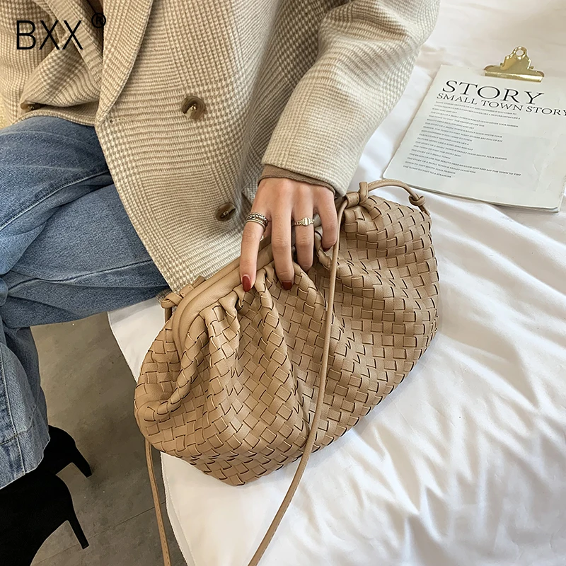 

[BXX] PU Leather Weaving Crossbody Bags For Women 2021 Lady Designer Shoulder Messenger Bag Female Handbags Elegant Clutch HJ404