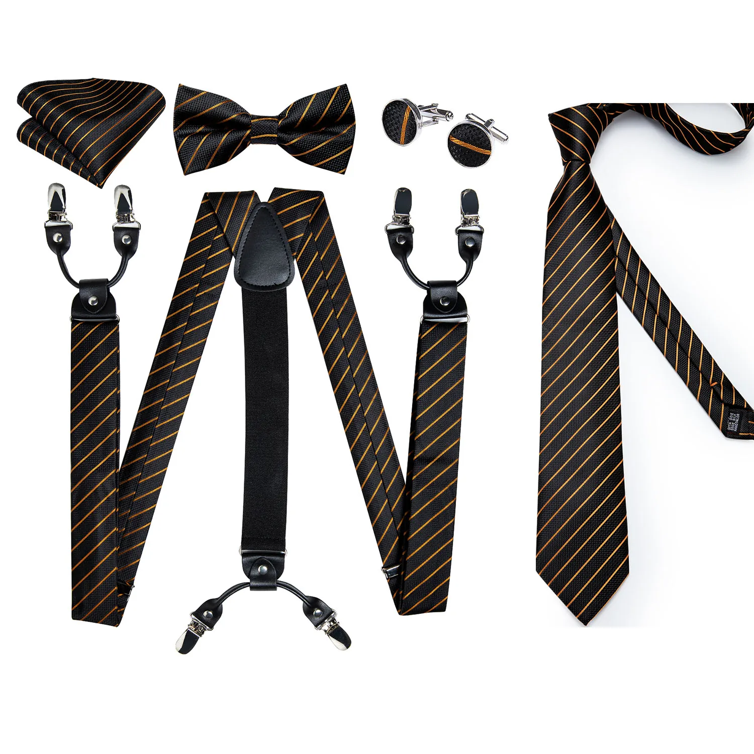 

Подтяжки в полоску мужские, черно-Золотистые, 3,5 см