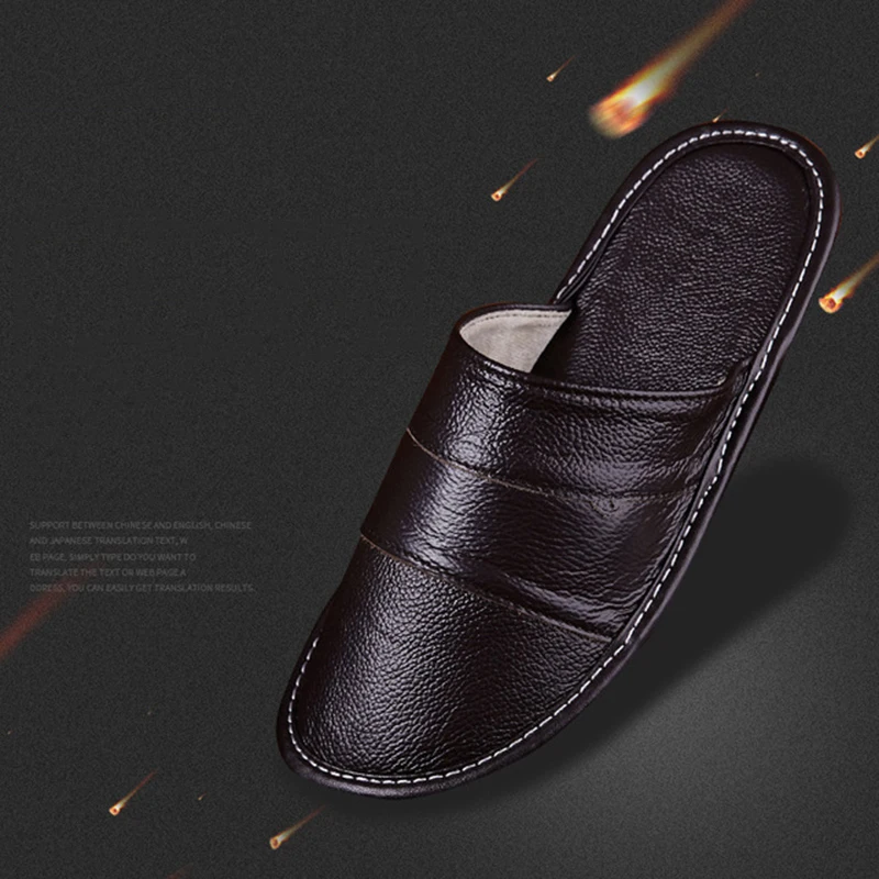 Тапки мужские из натуральной кожи Нескользящие толстые однотонные домашние