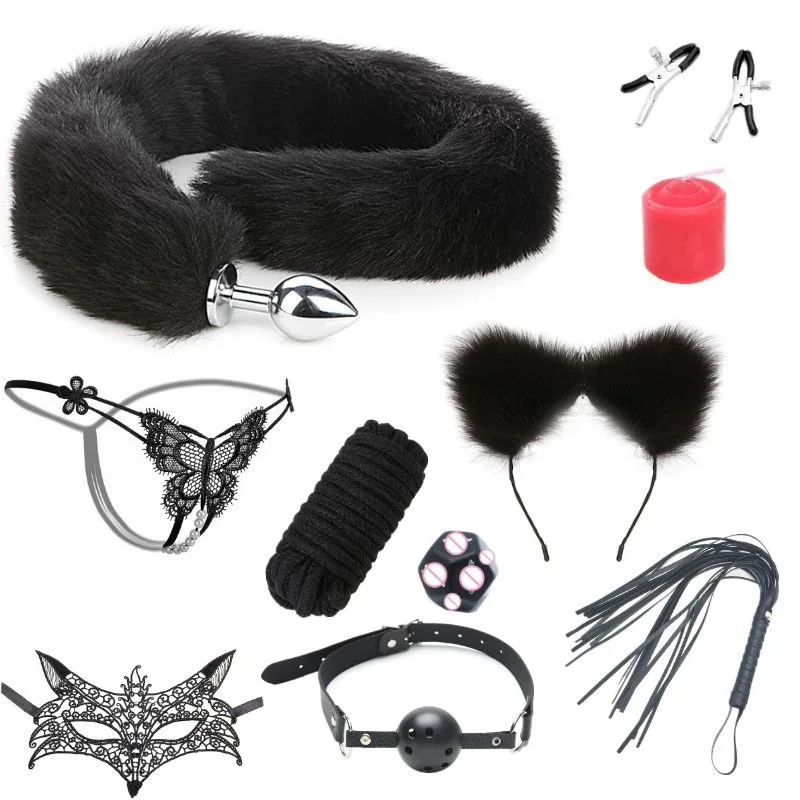 

Bundled 10-Piece Sexy Backyard Tail Sexy Ball Bed Leather Binding Adult Supplies SM Leather