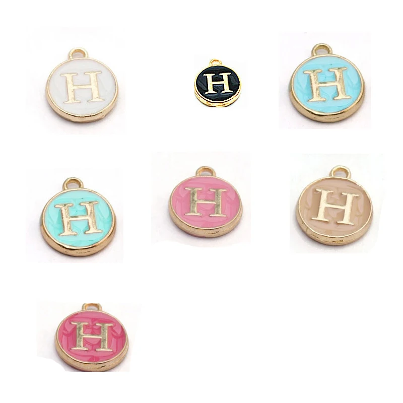 H Ckysee, 10 шт./лот, 12*14 мм, черный, белый, розовый цвет, эмаль, алфавит, начальные буквы, Подвески ручной работы, подвеска для Diy браслета, изготовления ювелирных изделий - Окраска металла: H