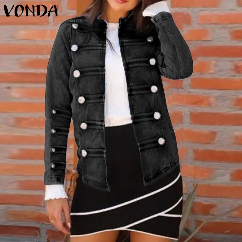 

VONDA Women 2021 Winter Jackets Long Sleeve Denim Coats Double Breasted Casual Solid Color Coats Veste Femme Outwear Oversized