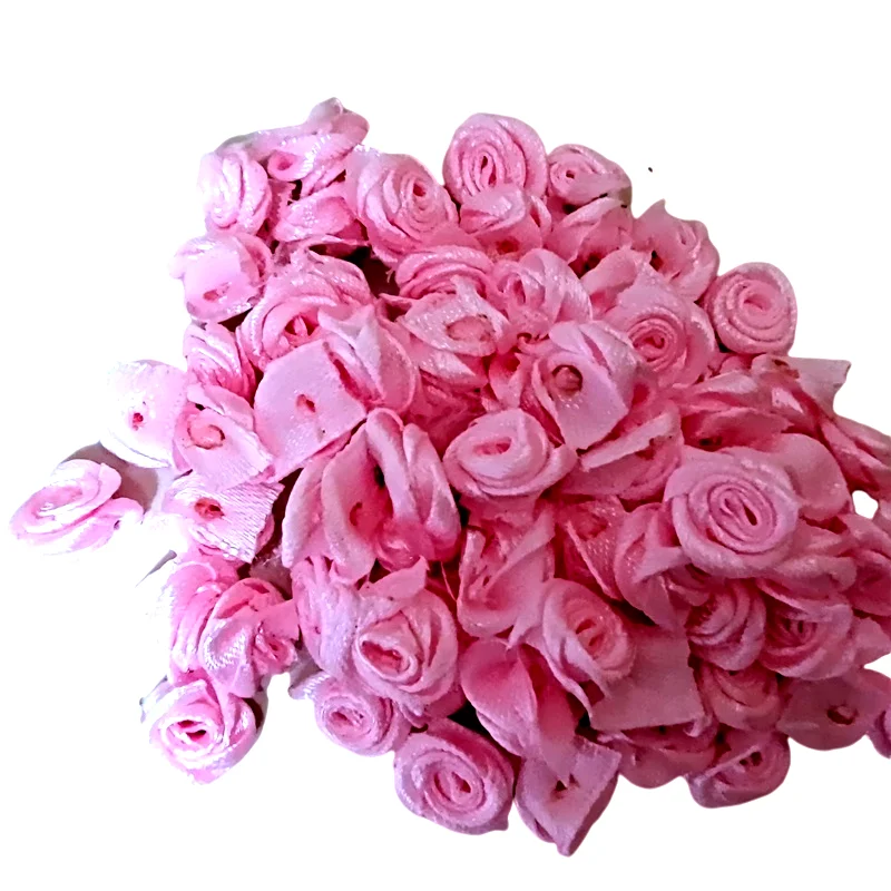 

HL 100pcs Handmade Pink Ribbon Rose Flowers Wedding Decoration DIY Crafts Apparel Accessories Sewing Appliques 15MM A660