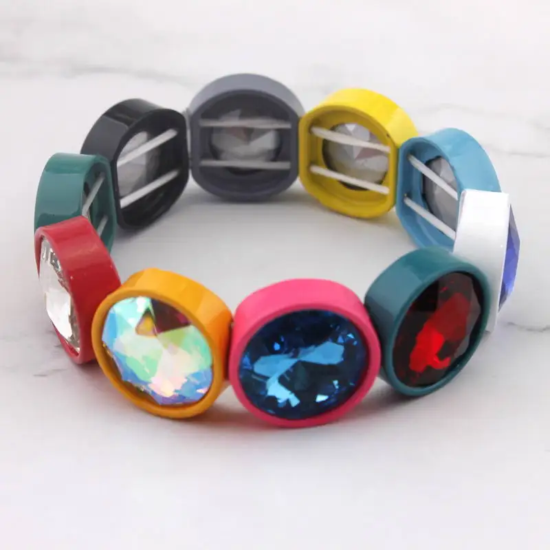 ZWPON Handmade Geometric Tile Bead Bangles Glass Crystal Bracelets for Women Fashion Elastic Paint Dot Wholesale | Украшения и