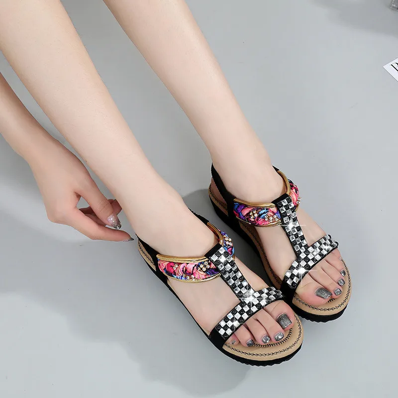 

CEYANEAO New women's shoes Summer platform wedge-shaped platform beach shoes women's soft leather elastic tape comfortable