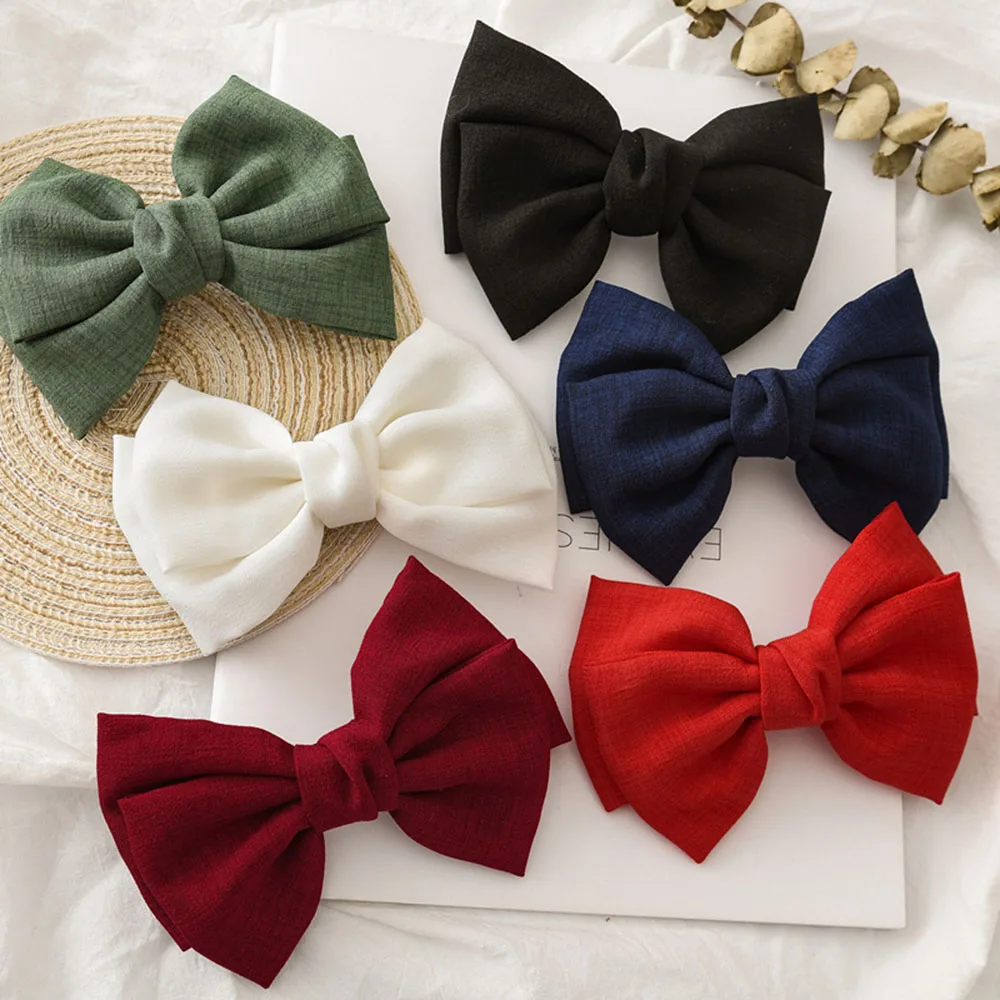 

Korean Vintage Fashion Linen Oversized Bow Hair Clip Headwear Ponytail Clip Simple Fabric Woman Head Flower Gift