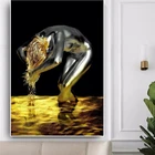 Картины HD, домашний декор, Золотая жидкая Краска на холсте, черная Обнаженная женщина, модульный плакат для мытья волос для спальни, настенное искусство без рамки