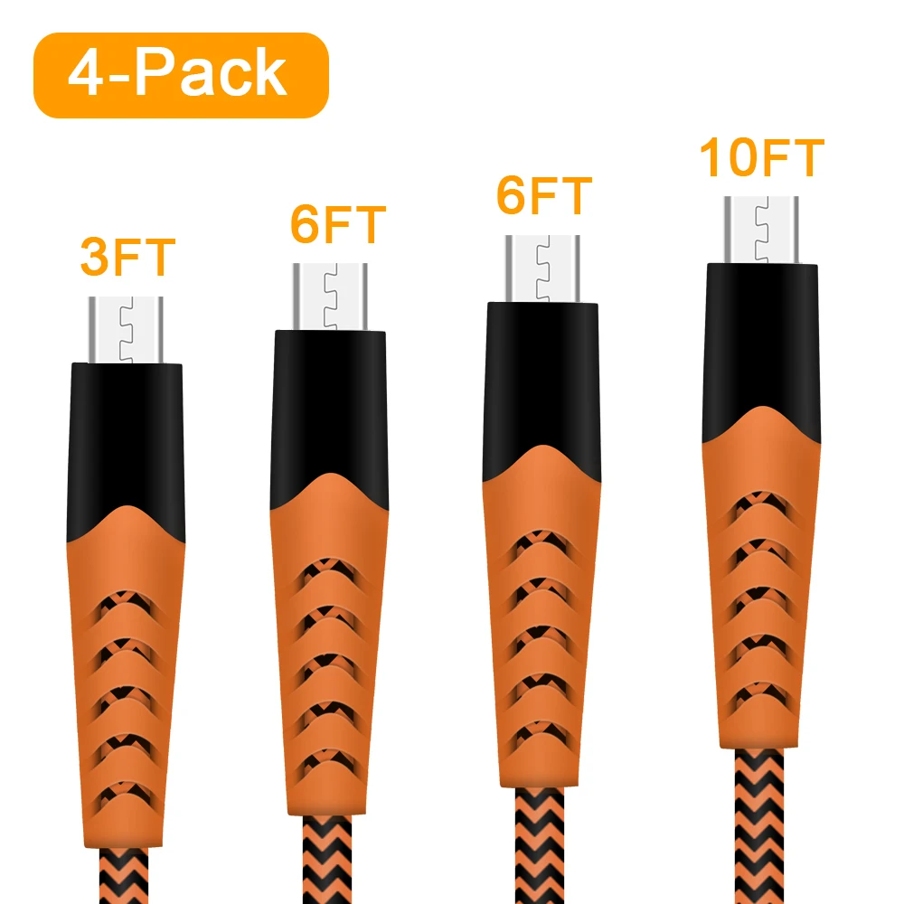 Зарядный кабель Micro USB Android 4 упаковки 3 фута 6 10 футов|Кабели для мобильных