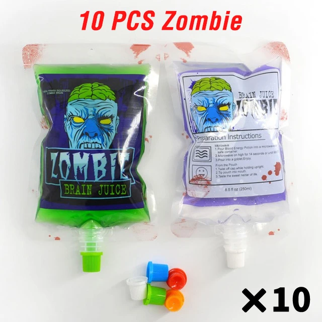 Zombie Blood 10PCS 10 шт. Хэллоуин косплей контейнер для напитков сумка вампир мешок крови реквизит зомби напитки Сумки пищевой класс ПВХ бутылка для воды - Цвет: Zombie Blood 10PCS