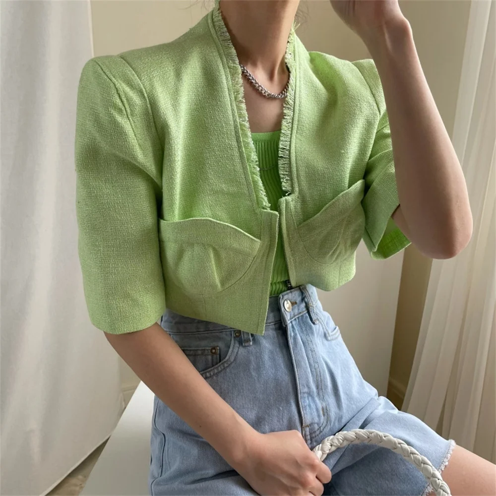 

HziriP Plus Size Zipper Jacket Streetwear Loose Tops V-Neck Summer High Waist 2021 Women Hot Elegance Casual Gentle Slim Coats