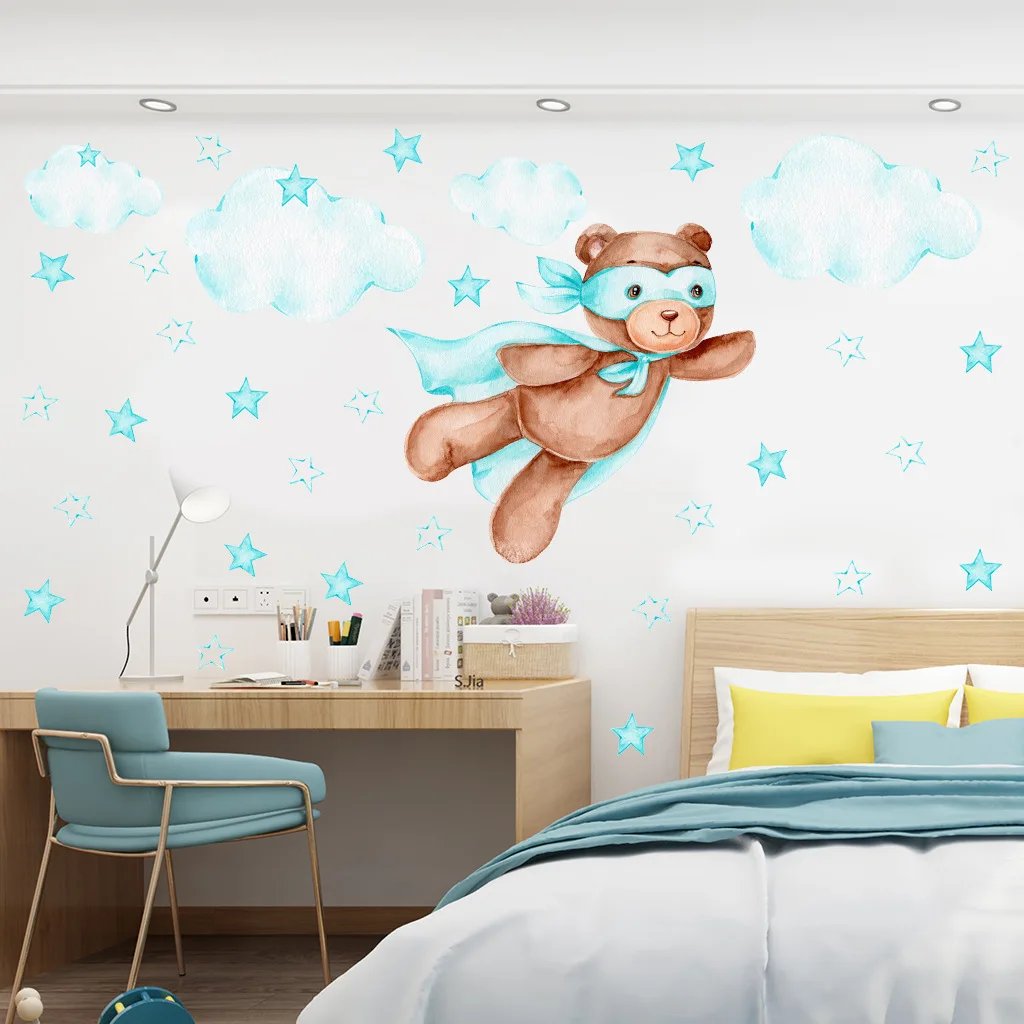 Мультяшный медведь Луна облако звезда серия настенные стикеры ПВХ наклейки на