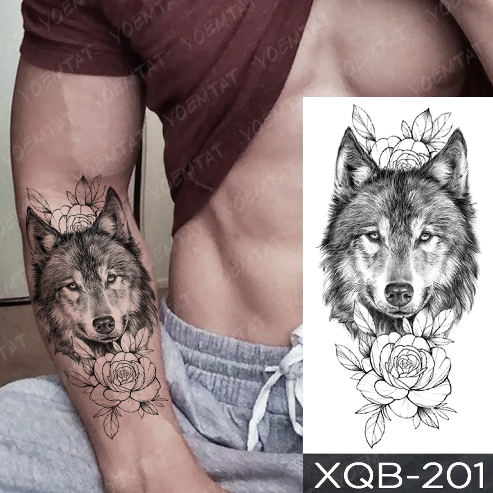 

Waterproof Temporary Tattoo Sticker Geometric Wolf Dragon Lion Tattoos Forest Tiger Body Art Arm Decorative Fake Tatoo Women Men