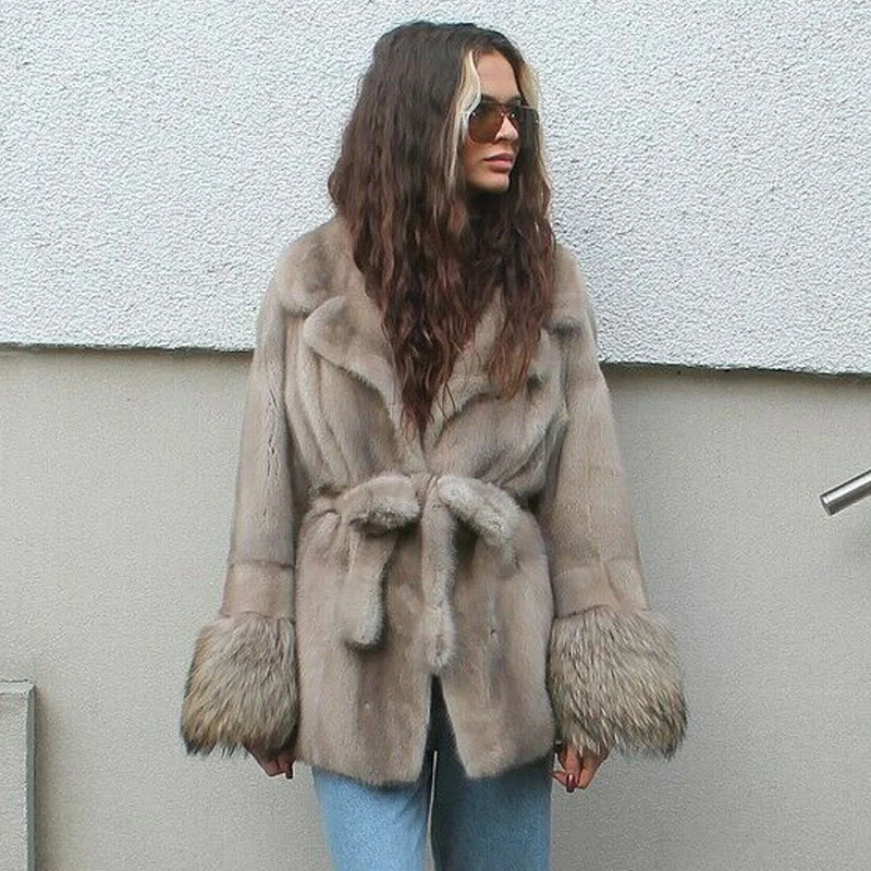 Женская Шуба из натурального меха норки пальто средней длины с отложным