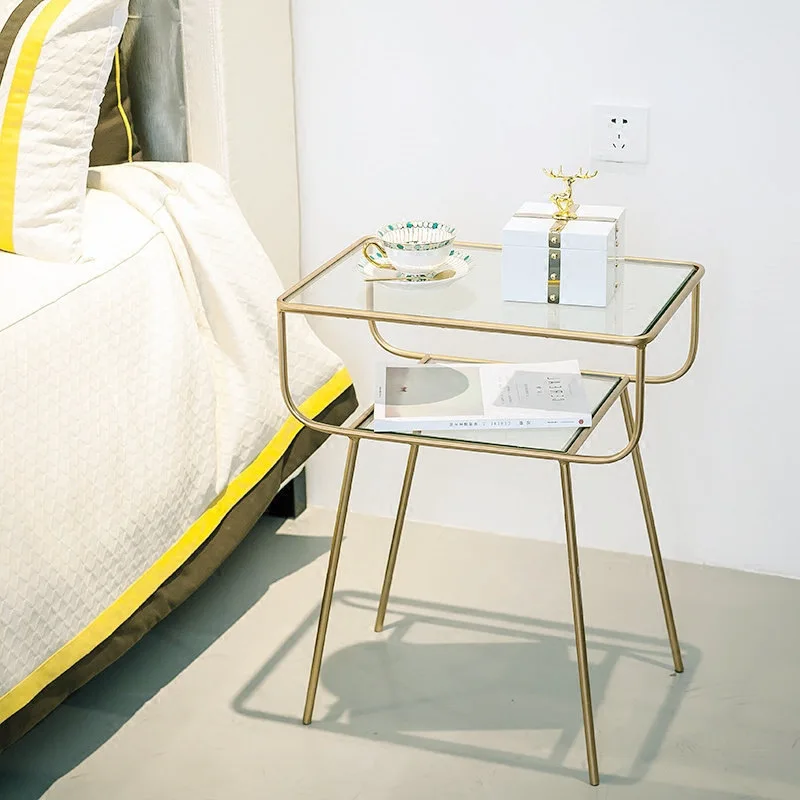 

Nordic Minimalist Modern Shelf Creative Glass Iron Light Luxury Ins Bedroom Simple Bedside Table Side Cabinet Desk Organizer