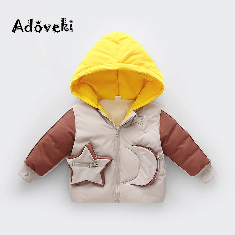 Adoveki/ г., новая осенне-зимняя куртка-пуховик для девочек и мальчиков, теплое зимнее пальто высокого качества детская куртка со звездами и Луной - Цвет: Brown